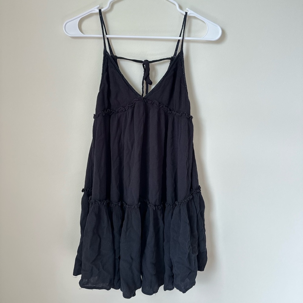 Wild Fable Black Tiered Babydoll Tank Dress | Tie Back | Lace Detail | XS